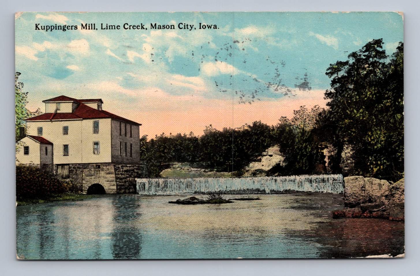 Antique Iowa Postcard MASON CITY Kuppingers Mill Lime Creek 1912