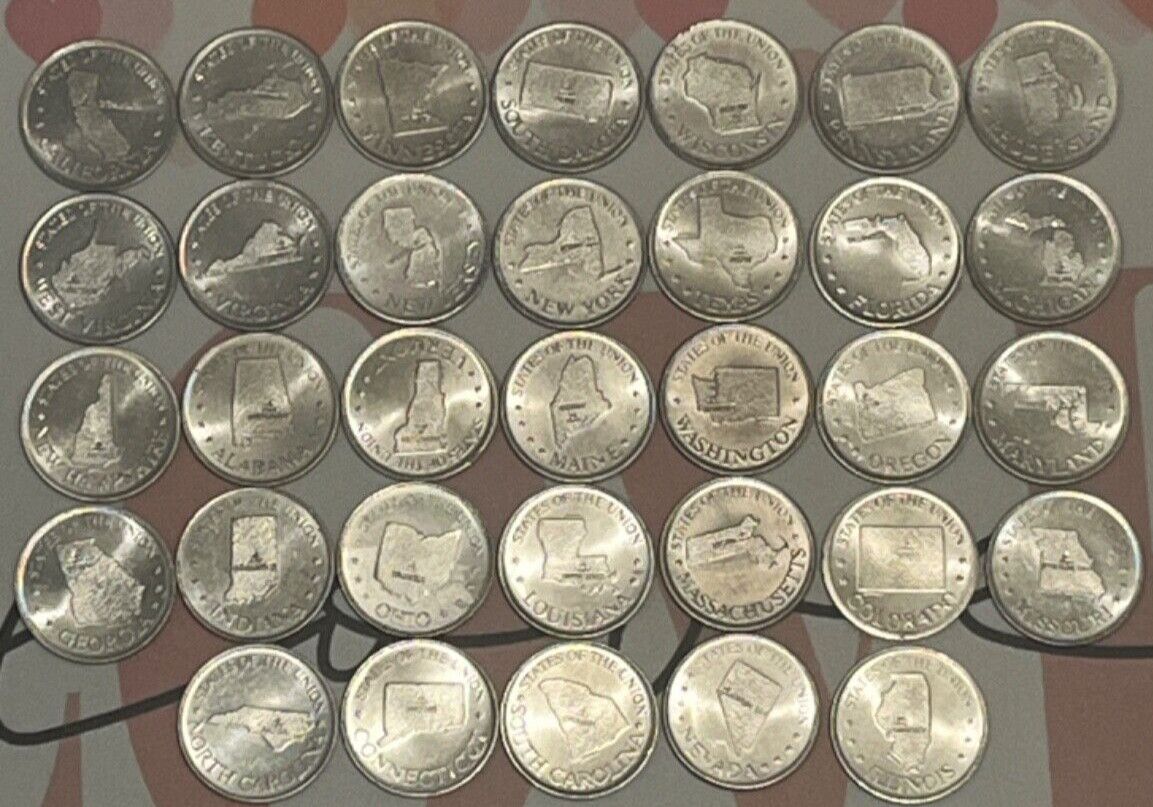 1969 Shell's State of the Union Coin game aluminum tokens 33 different states 1969 Shell's State of the Union Coin game aluminum tokens 33 different states