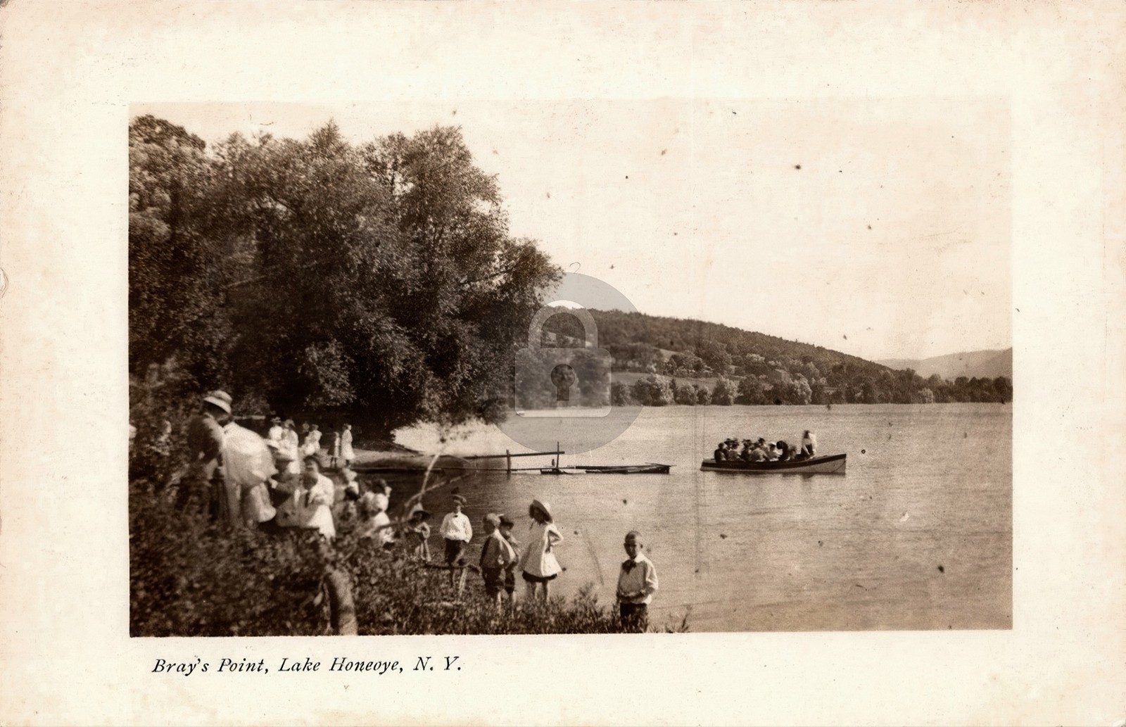Lake Honeoye New York c1910 Boats Shoreline People RPPC Photo Postcard COPY