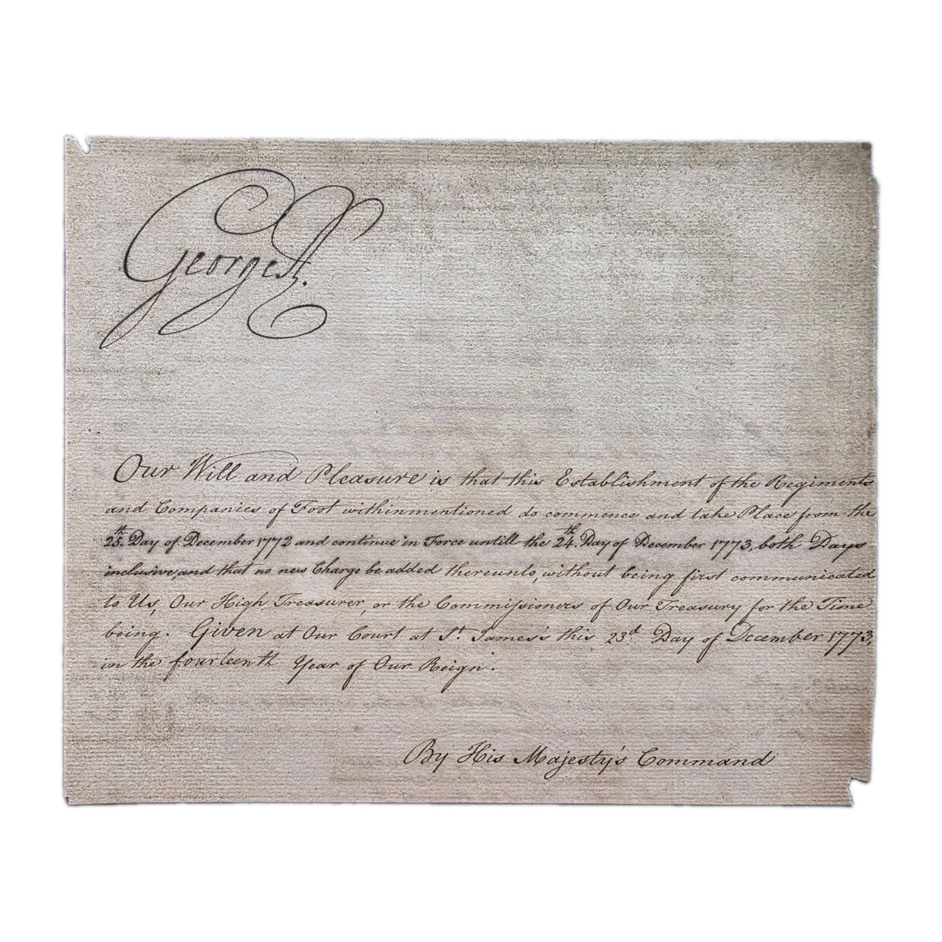 1773 King George III Signed Royal Warrant to Create Army American Revolution War
