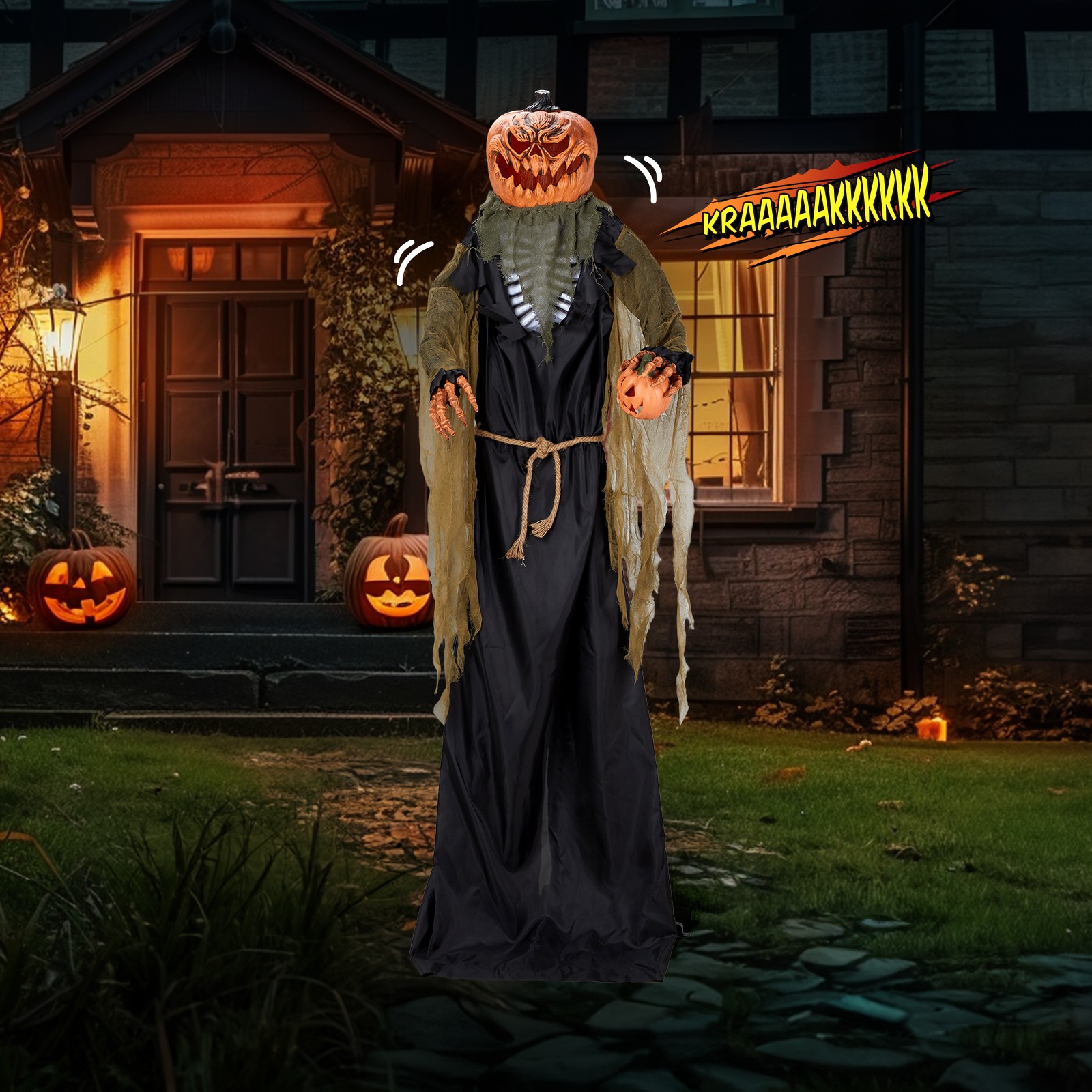 7FT Halloween Decoration Scary Animated Talking Pumpkin Man Spooky Outdoor Decor