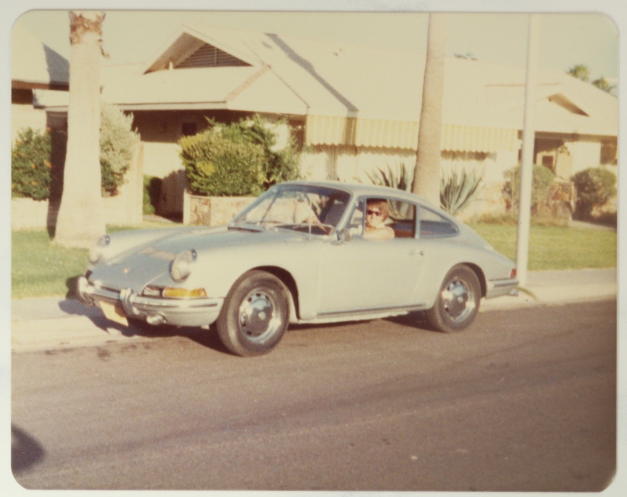 FOUND PHOTO - woman in a Classic Porsche 911 Vintage sports Car