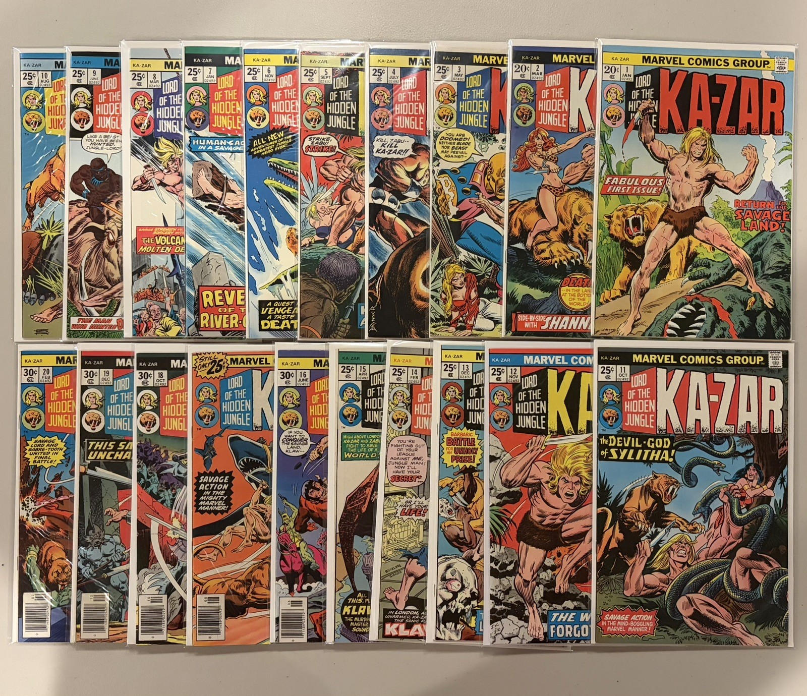 Ka-Zar 1-20 COMPLETE SET Lord of the Jungle 1974-1977 Marvel Comics 
