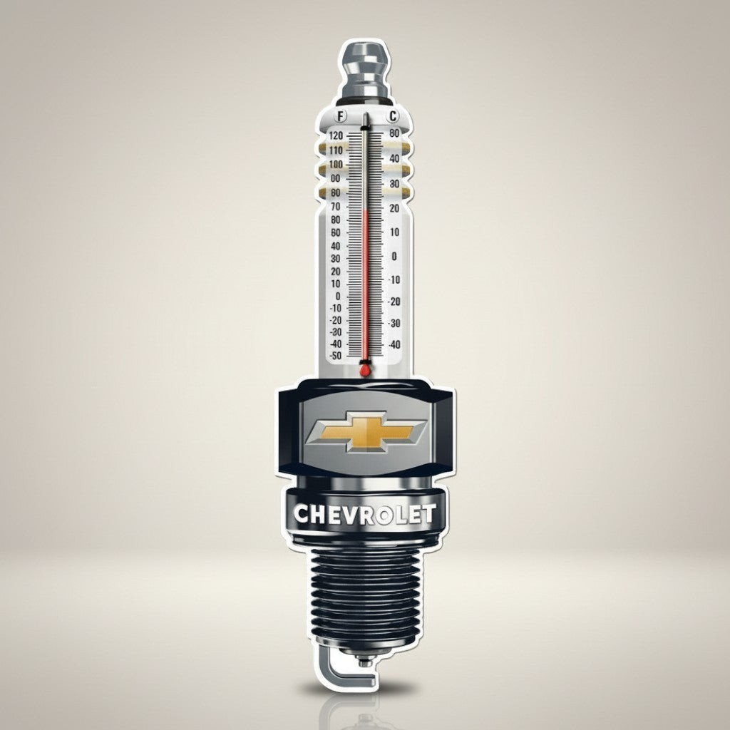 Chevrolet Spark Plug Embossed Metal Thermometer