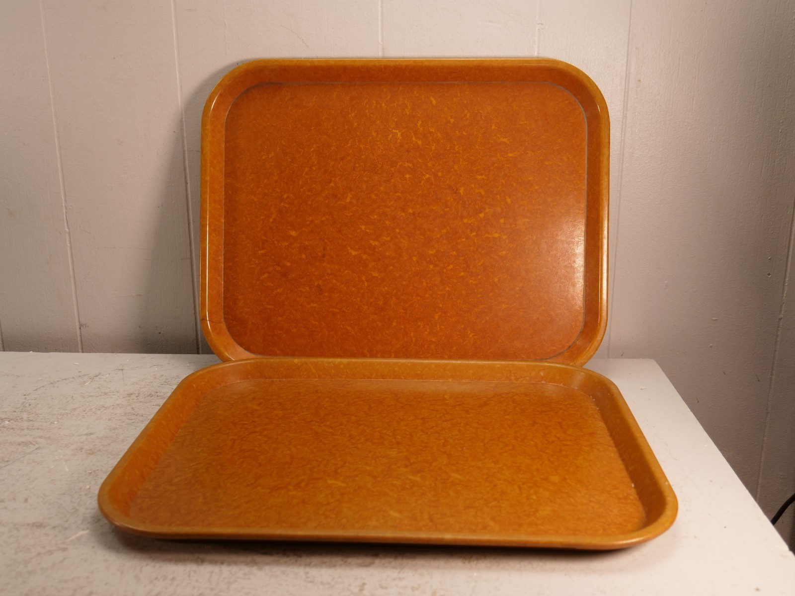 2 Vintage U S Bolta Post-WW2 Melamine Cafeteria Lunch Trays 1958 Mess Hall Cafe