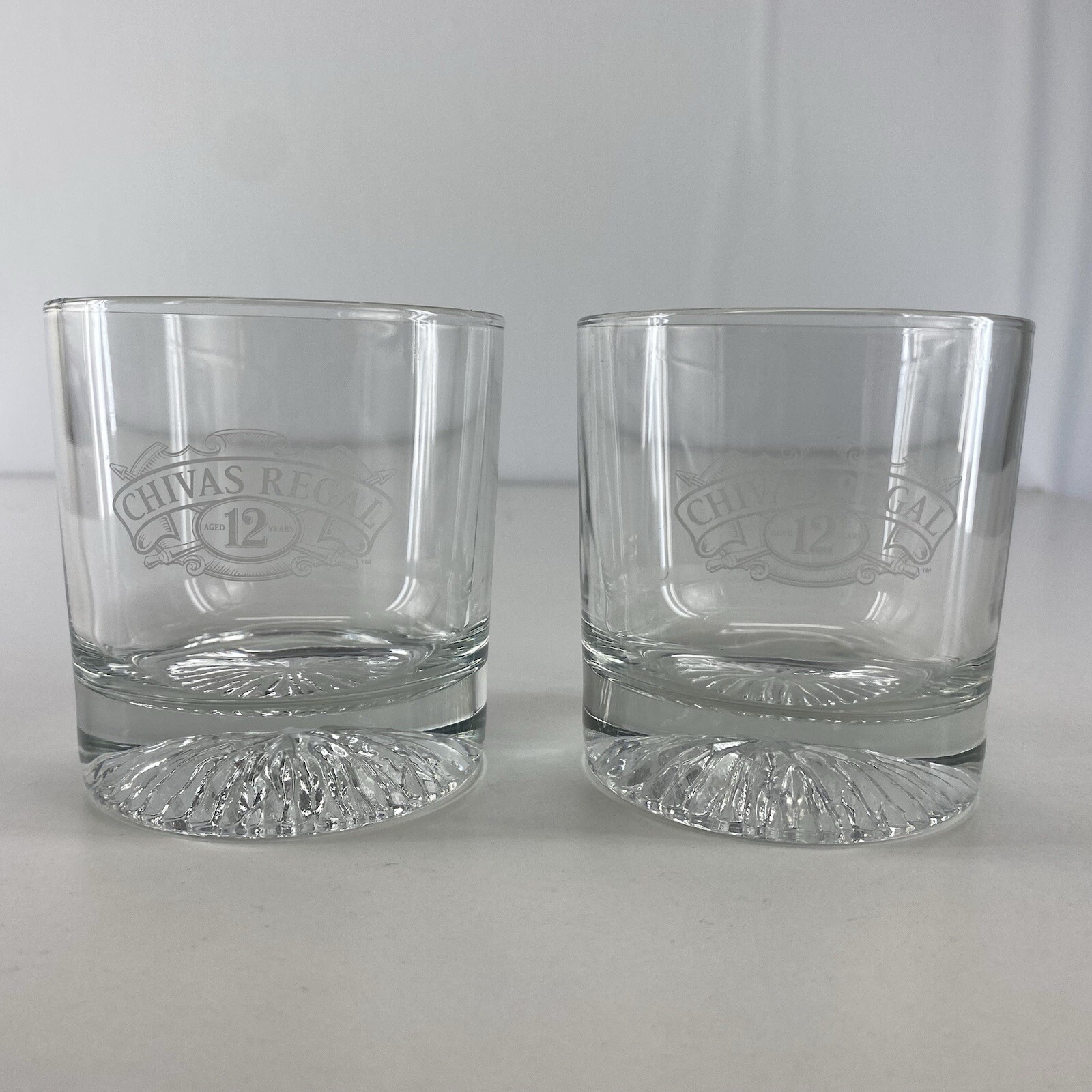 2 Chivas Regal Whisky Aged 12 Years Starburst Bottoms Bar Rocks Glasses