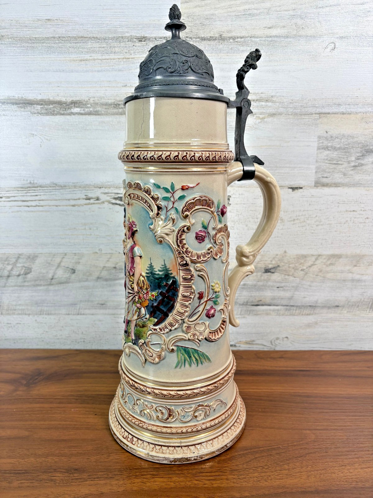 Antique Reinhold Hanke Beer Stein Germany LARGE 17 Antique Reinhold Hanke Beer Stein Germany LARGE 17