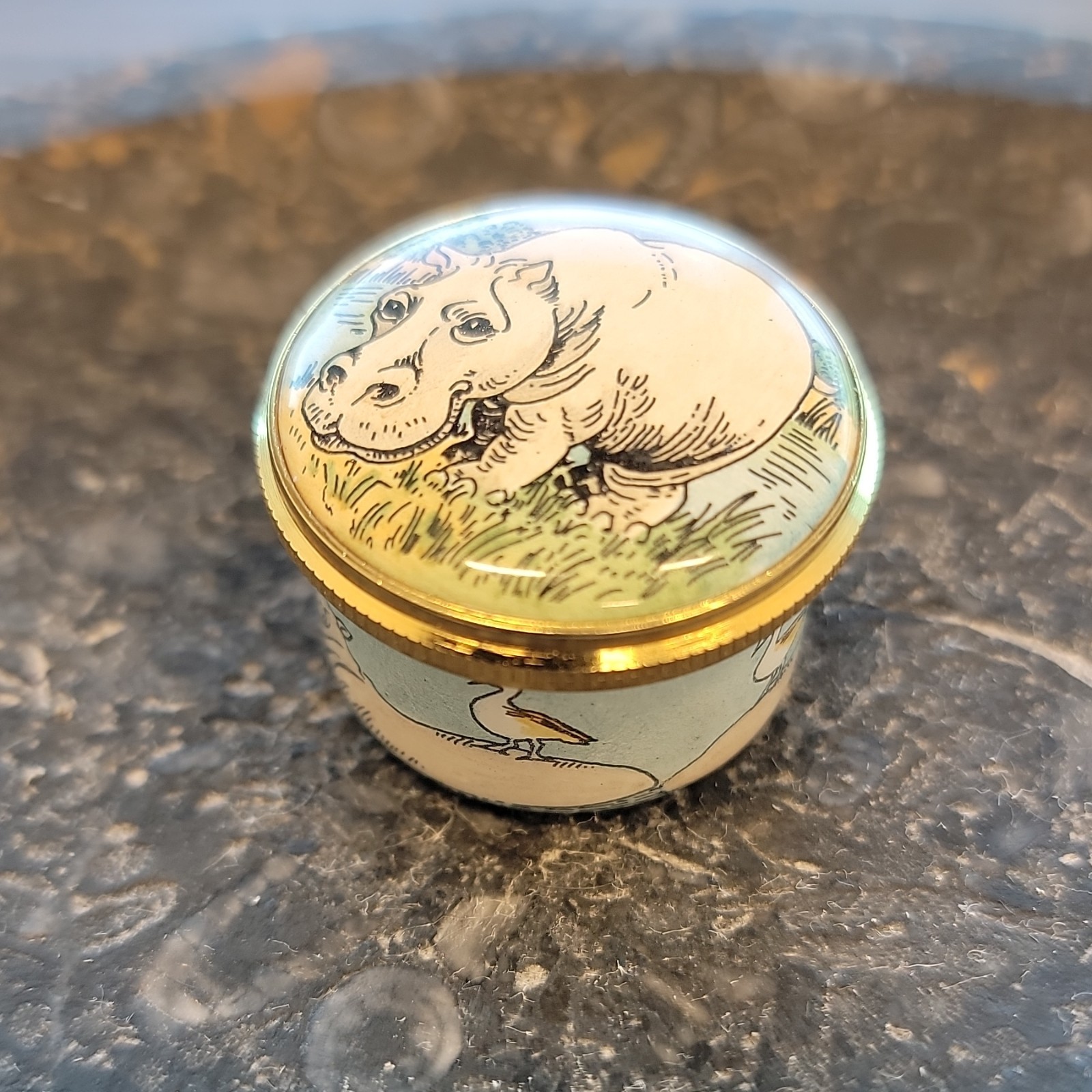 Rare Asprey Bilston Battersea Enamel Hippo Trinket Box England Original Case