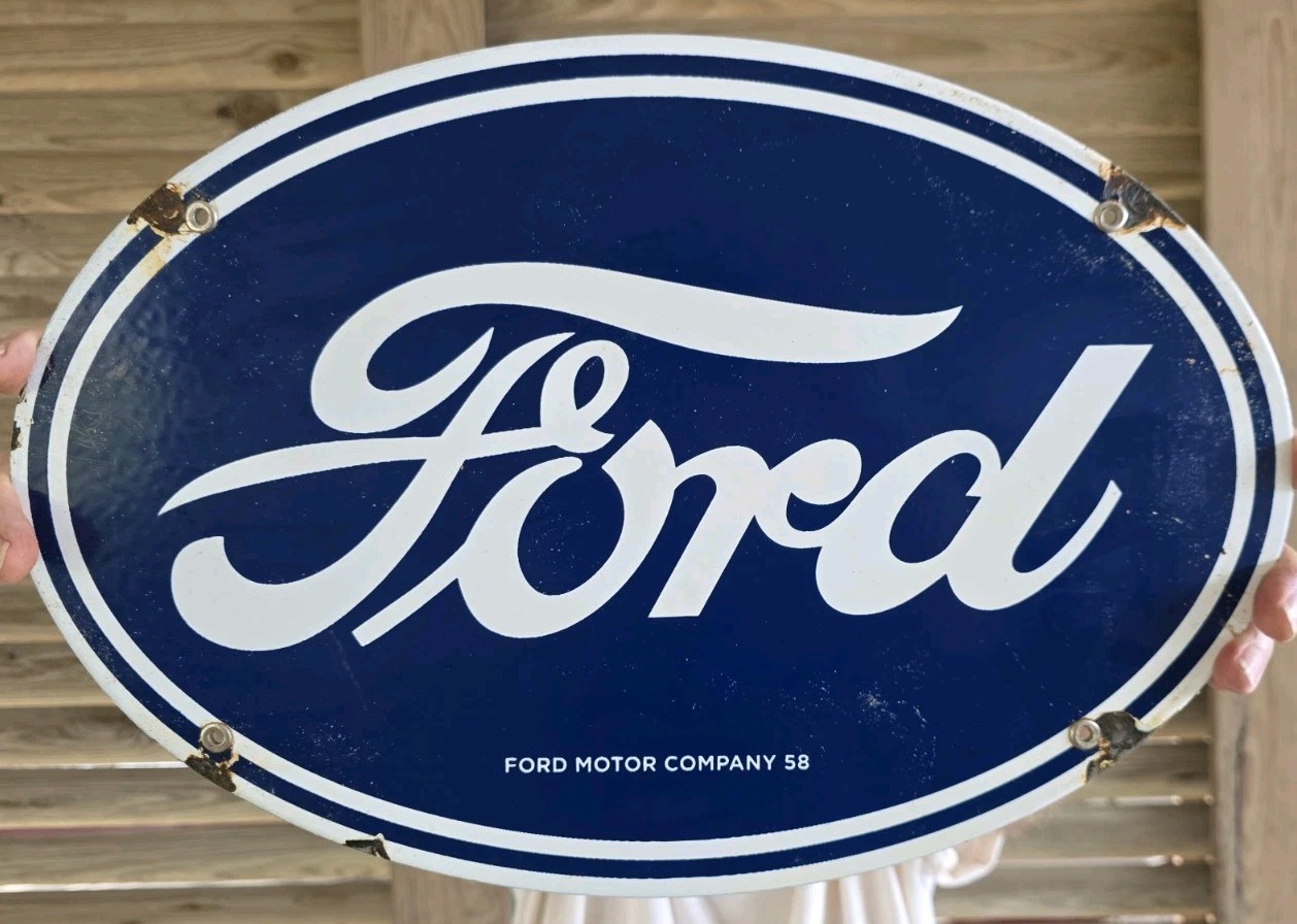 VINTAGE 1958 LARGE FORD PORCELAIN SIGN 16.5