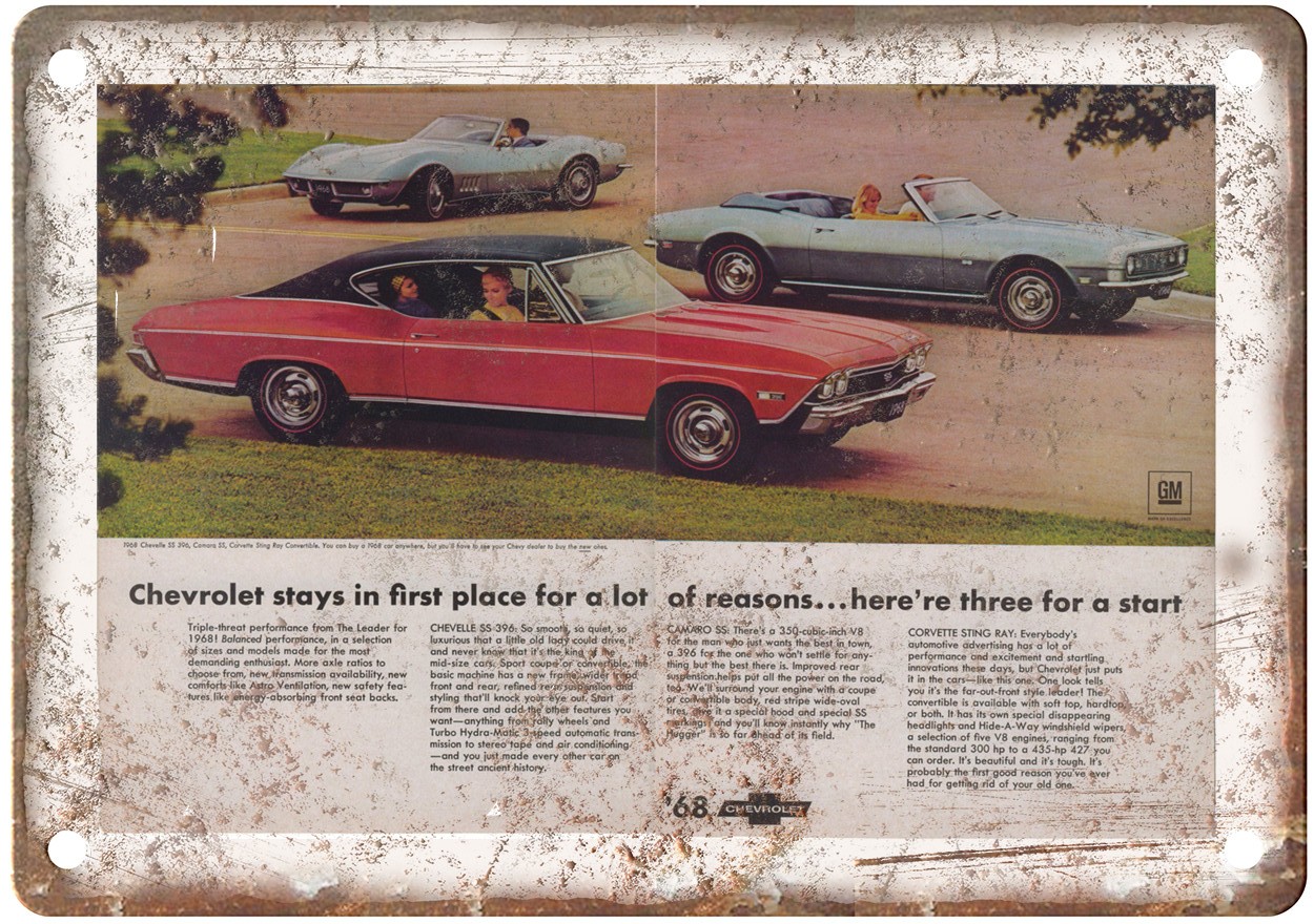 Vintage 1968 Chevrolet Chevelle Auto Ad Retro Look Metal Sign AM1336 Vintage 1968 Chevrolet Chevelle Auto Ad Retro Look Metal Sign AM1336