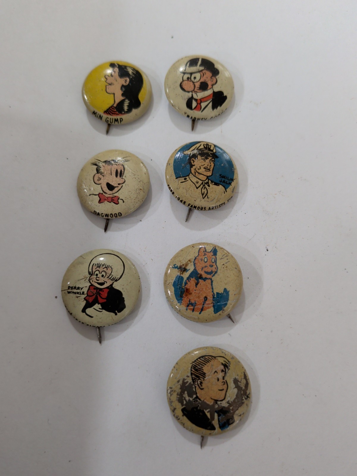 Lot of 7 Vintage 1945 Kellogg\'s PEP Cereal Premium Comic Pinback Buttons Lot of 7 Vintage 1945 Kellogg\'s PEP Cereal Premium Comic Pinback Buttons