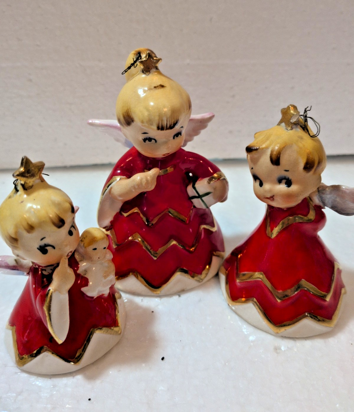Lefton Vintage Christmas Naughty Sisters Angel Bells MCM midcentury 1956 READ Lefton Vintage Christmas Naughty Sisters Angel Bells MCM midcentury 1956 READ