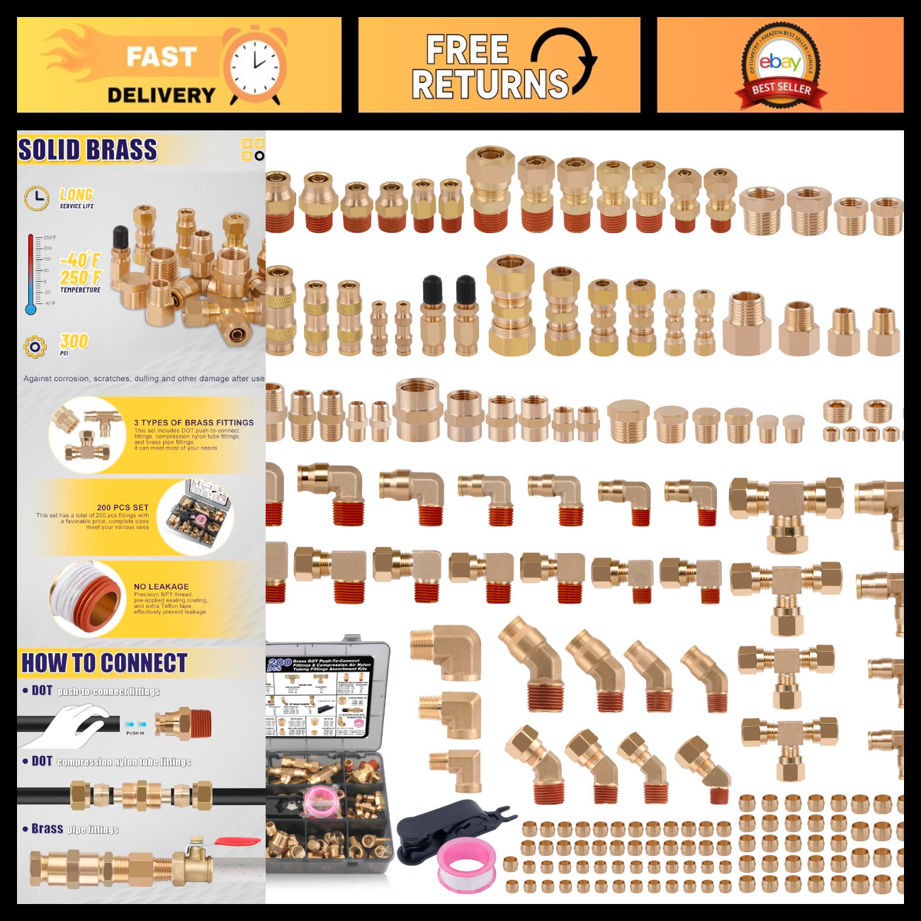 200 Pcs Brass Air Brake Line Compression Fittings Kit - Durable & Reliable Parts 200 Pcs Brass Air Brake Line Compression Fittings Kit - Durable & Reliable Parts
