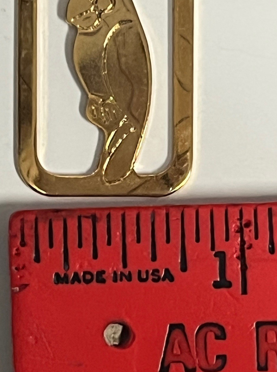 VTG Gold Tone Metal Italy Paperclip Small Money Clip Holder Bookmark  Parrot
