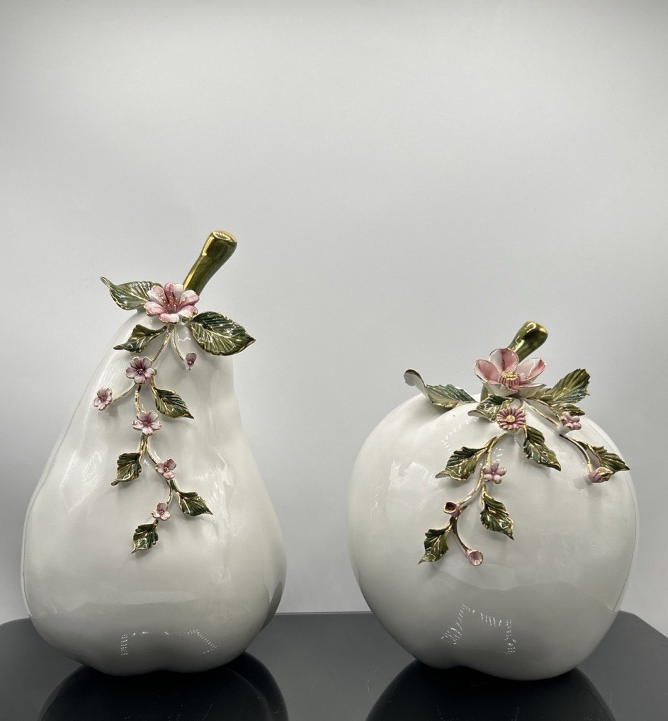 VTG Creazioni BC Italian Porcelain Pumpkin Apple Figurine Gold Capodimonte Italy VTG Creazioni BC Italian Porcelain Pumpkin Apple Figurine Gold Capodimonte Italy