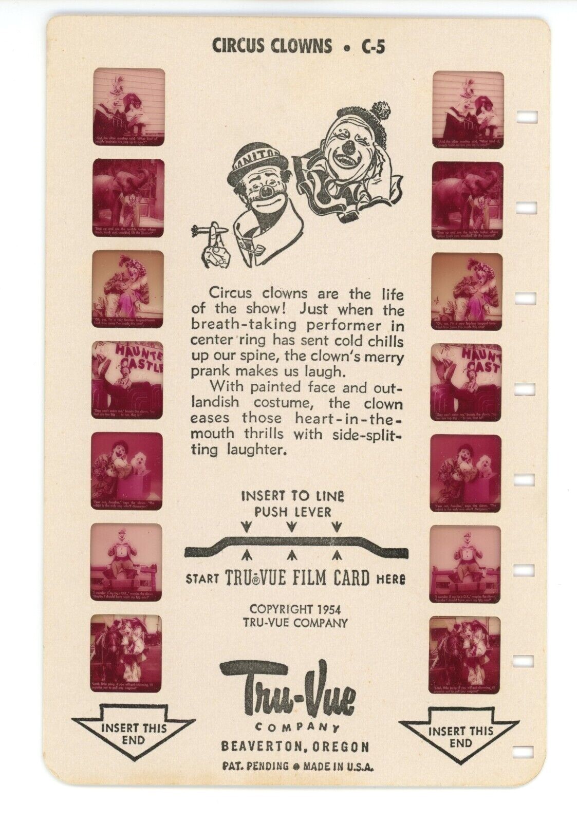 Tru-Vue Film Card Stereoview Circus Clowns C-5 Childrens Vintage 1950s 3D Tru-Vue Film Card Stereoview Circus Clowns C-5 Childrens Vintage 1950s 3D