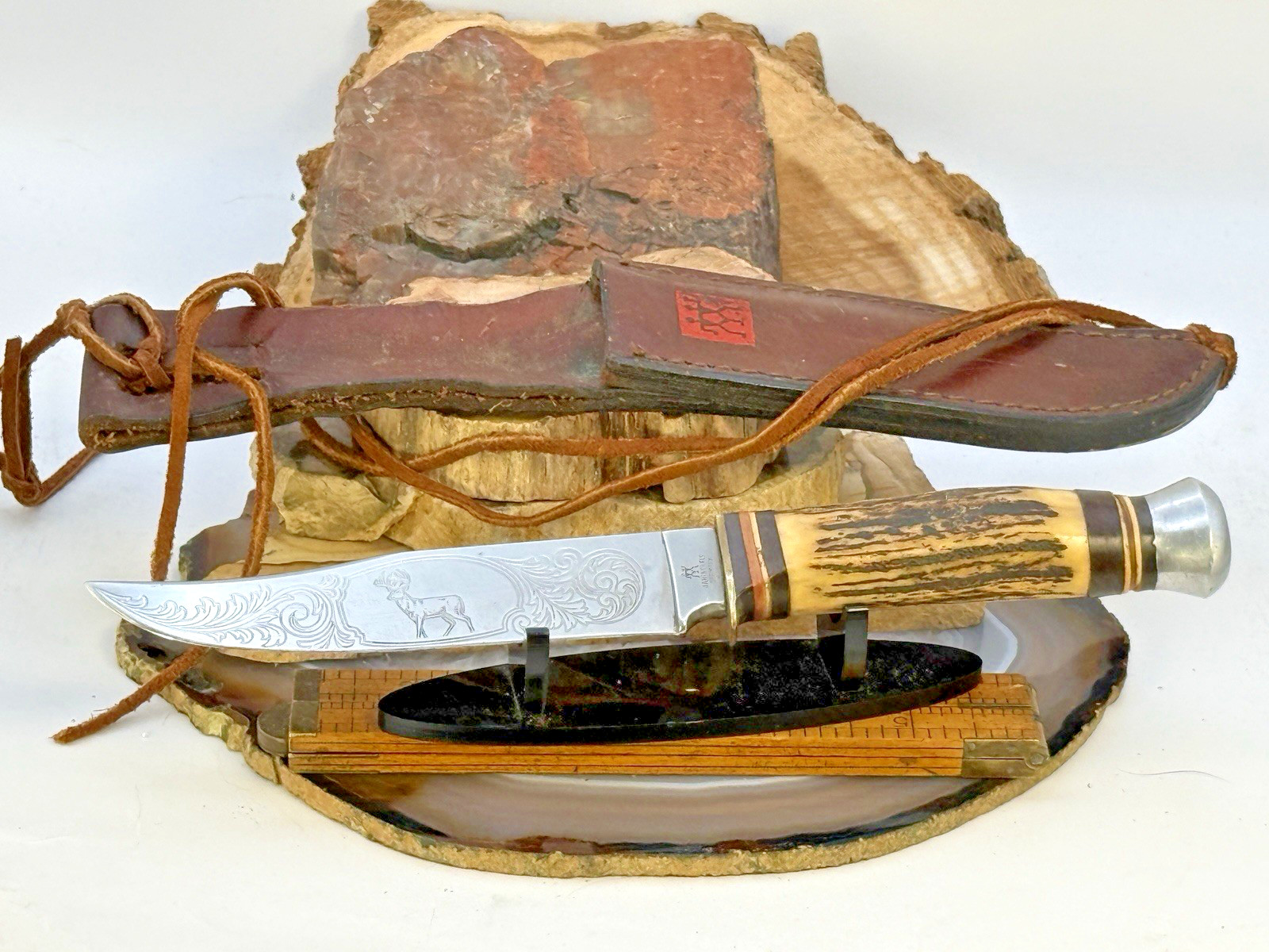 Vintage J.A. Henckels HK 504 Stag Deer Scene Etch Knife Original Sheath--2237.26 Vintage J.A. Henckels HK 504 Stag Deer Scene Etch Knife Original Sheath--2237.26