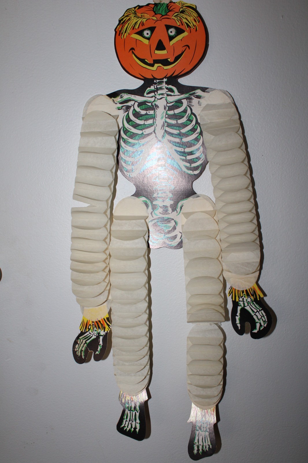 Vintage1978 Beistle Pumpkin Head Skeleton Honeycomb Limb Halloween Decoration 