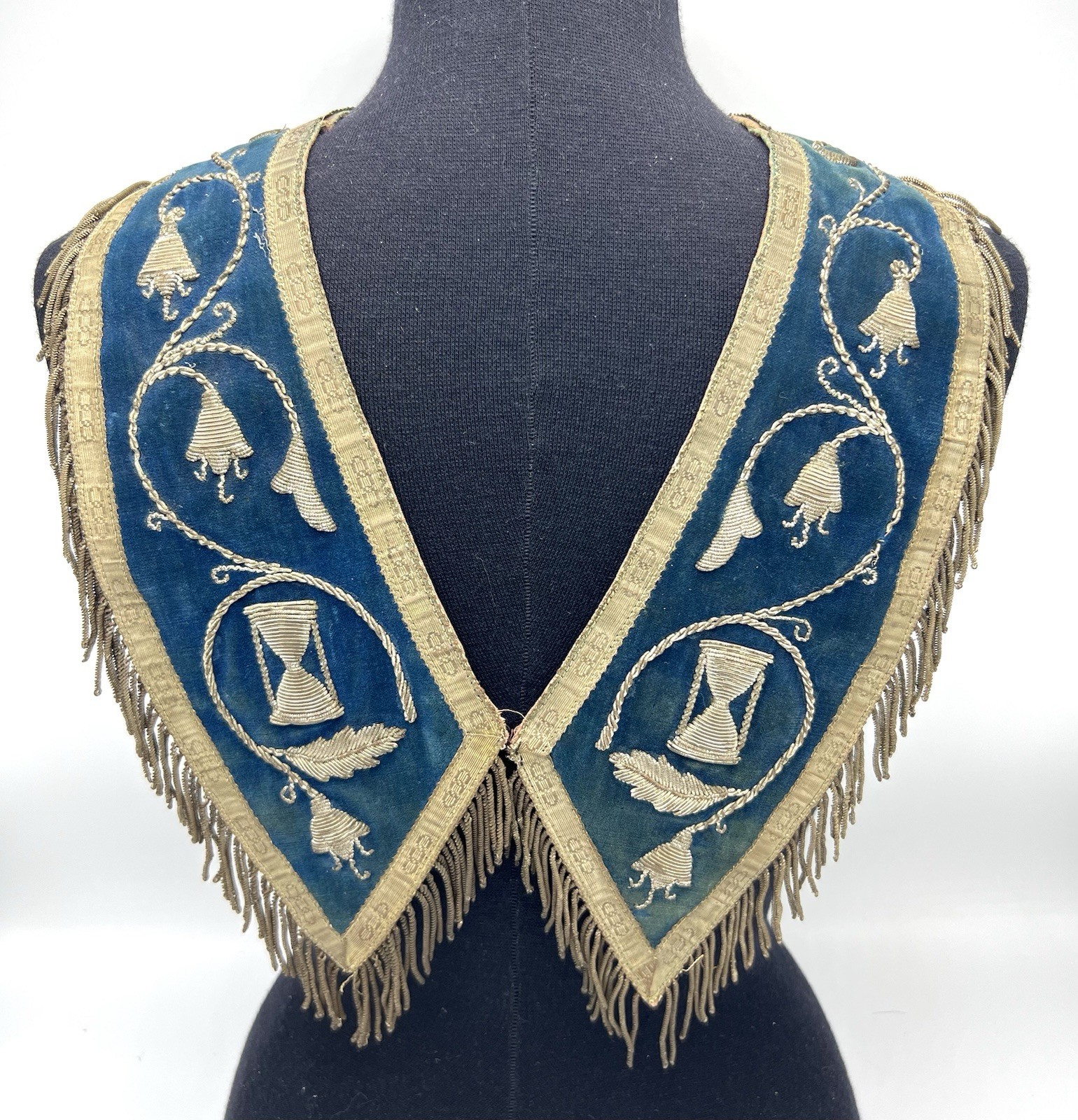 Antique Odd Fellows IOOF Blue Velvet Collar Fraternal Hourglass Symbols Antique Odd Fellows IOOF Blue Velvet Collar Fraternal Hourglass Symbols