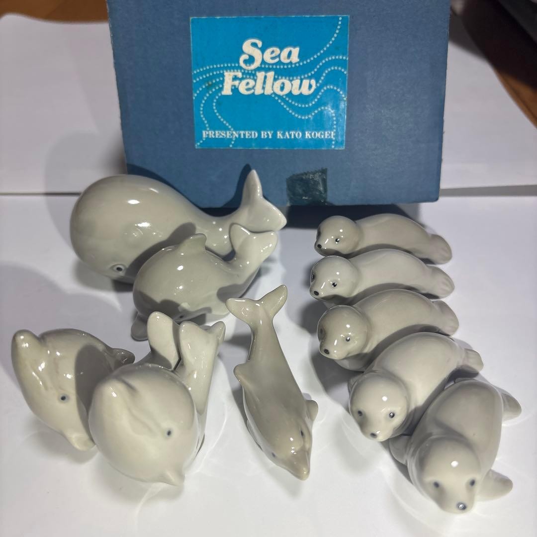 Kato Crafts Whale Dolphin Seal Ceramic Miniature Figurine Set