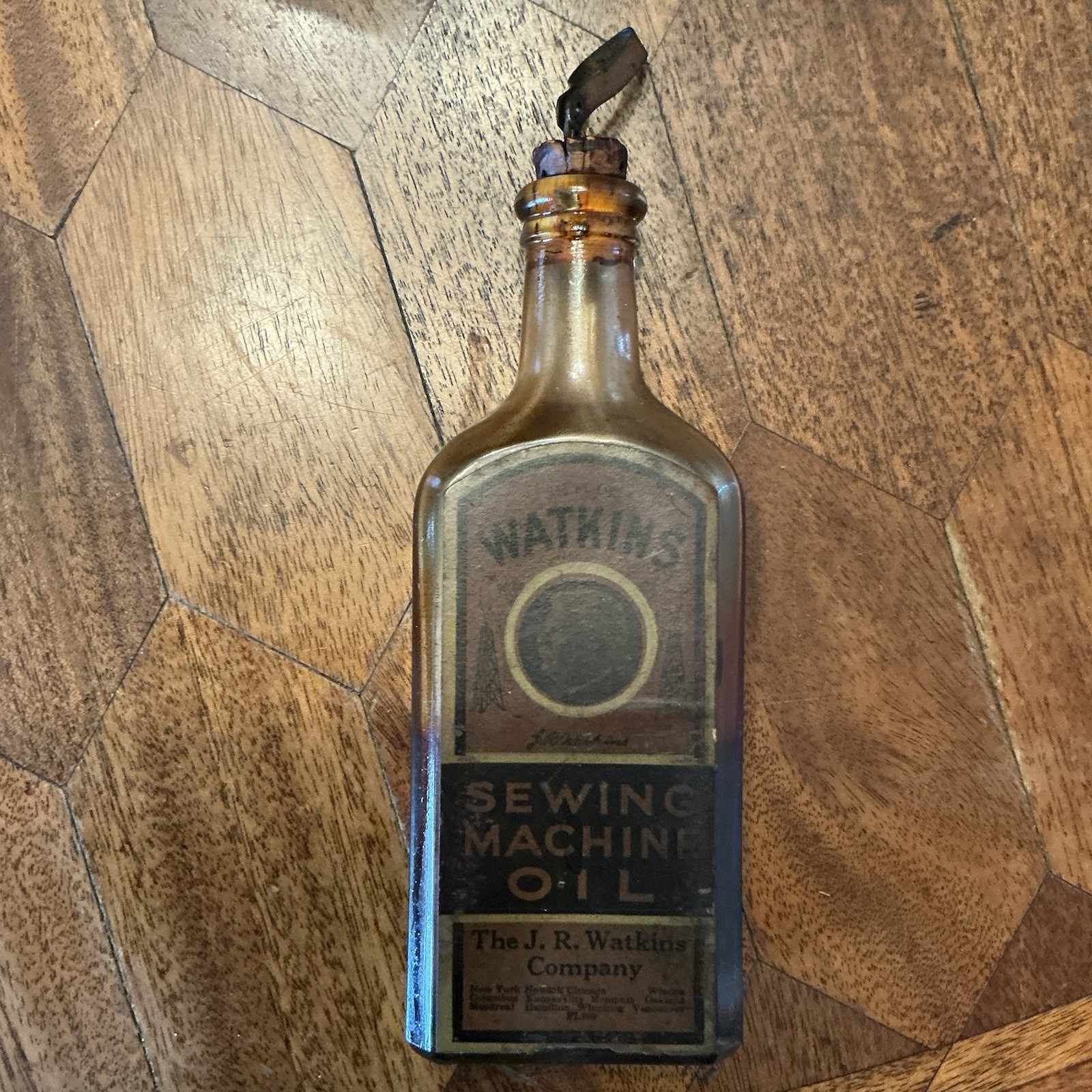 VINTAGE Watkins Sewing Machine Oil Glass Bottle w/ Flip Top