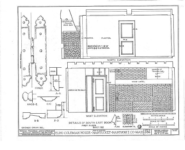 Nantucket Massachusetts Elihu Coleman House 1922 HABS architectural drawing