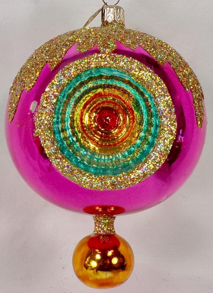 Radko Triple Gemfire Christmas Ornament Pink Blue Gold Glitter Jumbo Rare #1395 Radko Triple Gemfire Christmas Ornament Pink Blue Gold Glitter Jumbo Rare #1395