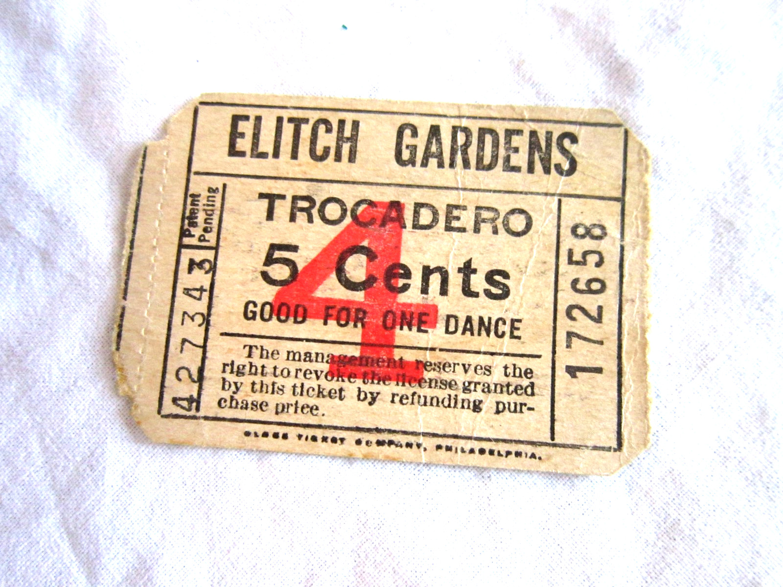 Vintage Elitch Gardens Trocadero Ballroom Denver CO Good for One Dance Ticket Vintage Elitch Gardens Trocadero Ballroom Denver CO Good for One Dance Ticket