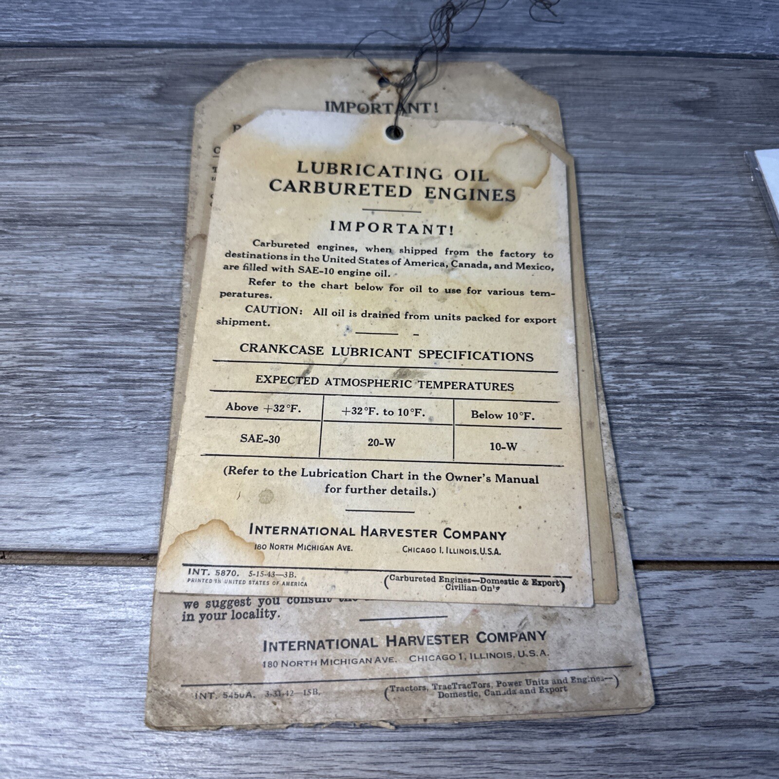 vtg international harvester engine Paper hang tags