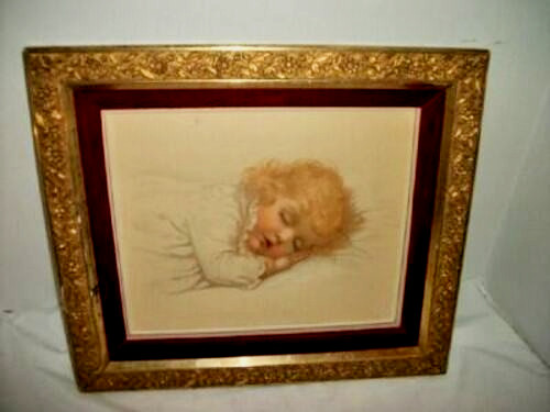 1887 Victorian Gilt Velvet Frame Baby Print Curly Blond Armour Company Premium