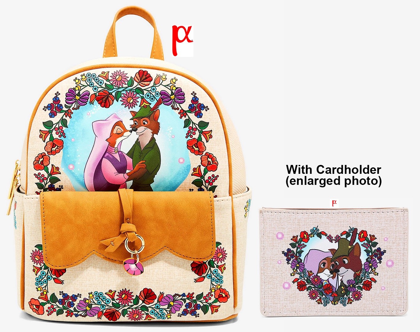 Disney Robin Hood Maid Marian Engagement Ring Heart Floral Backpack & Cardholder
