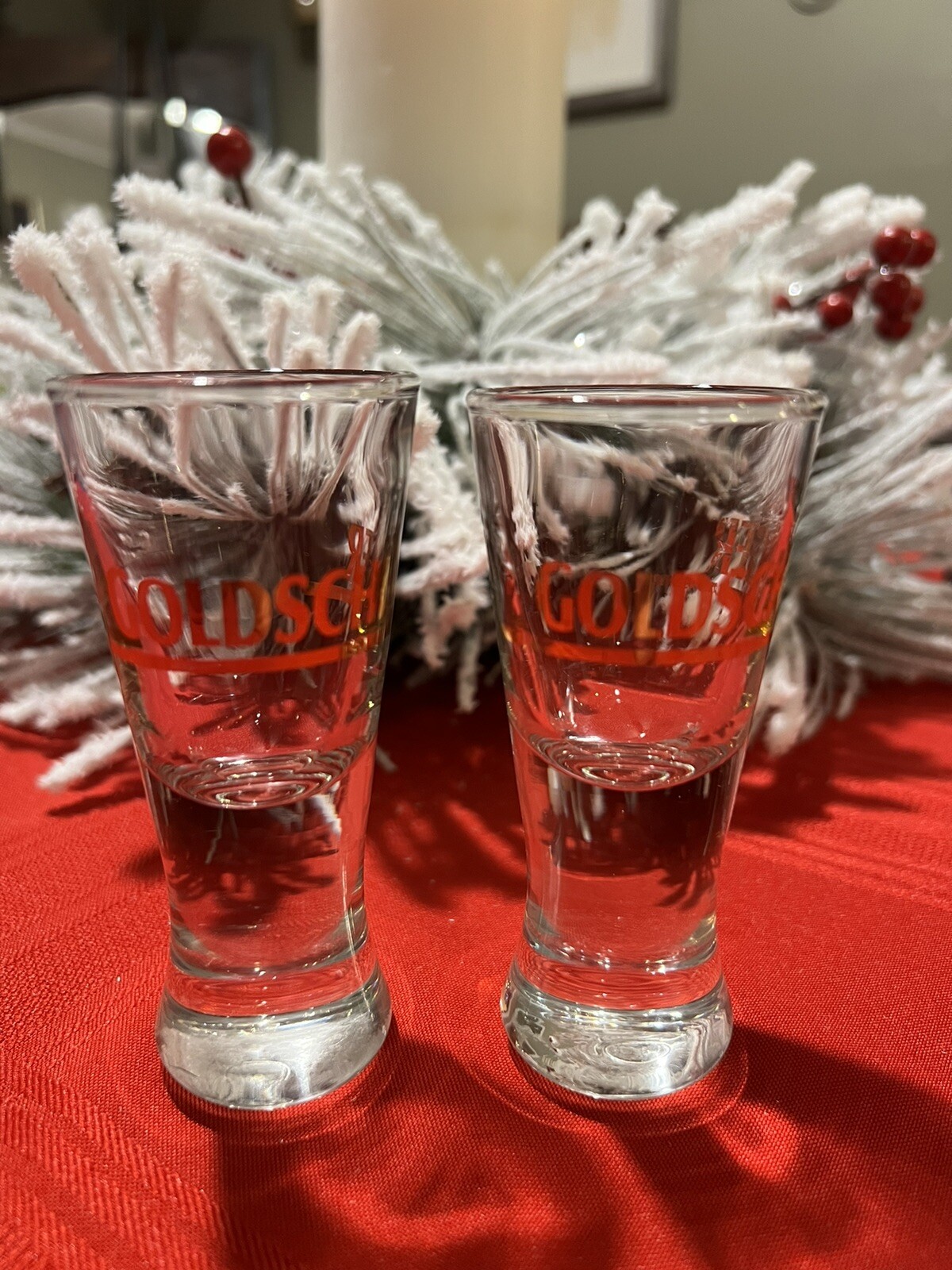 Vintage Goldschlager Shot Glasses Heavy Base Tall Glass 1990s Flared 4 1/4\