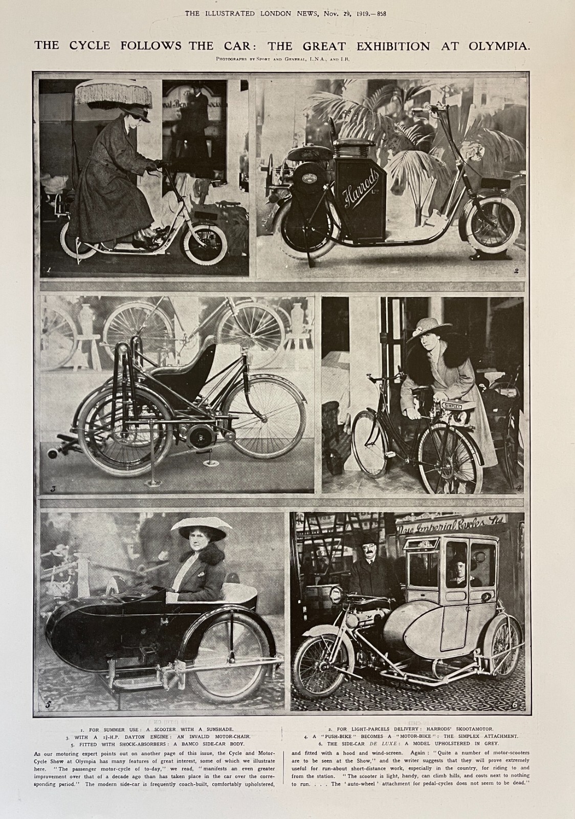 1919 Cycle & Motorcycle Olympia Exhibition Antique Print Ad Harrods Skootamotor