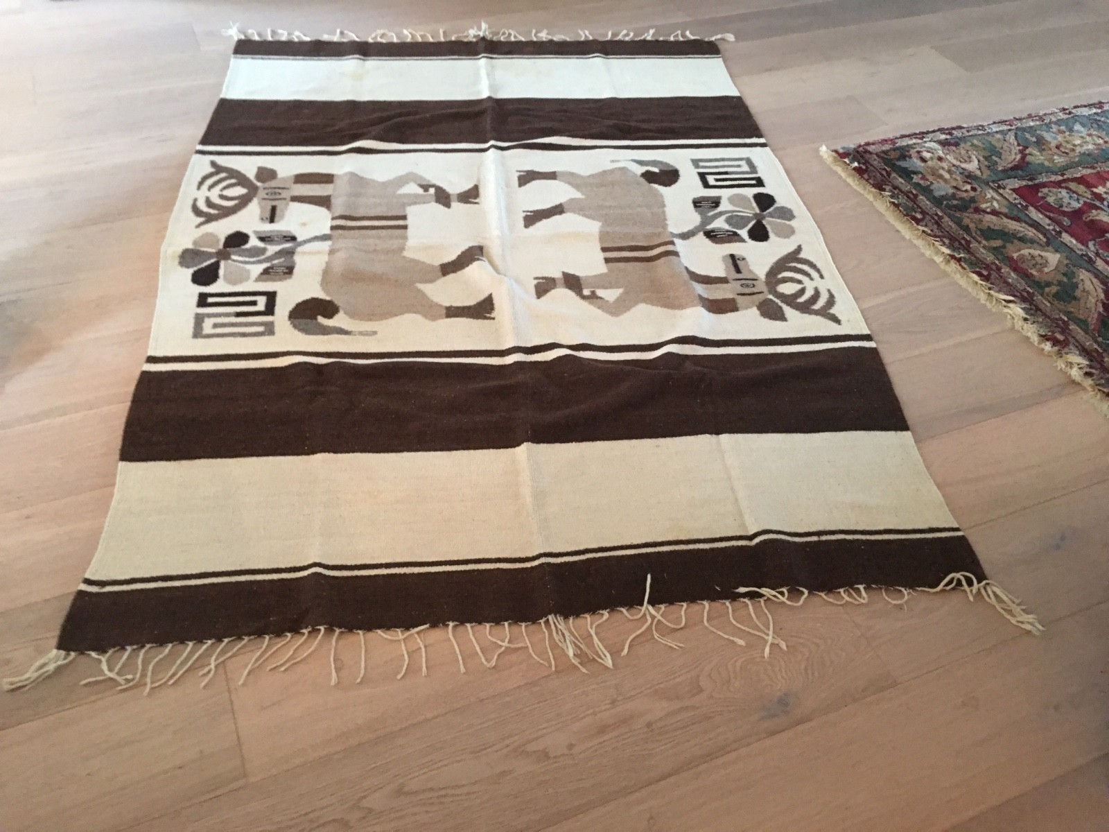 vintage Mexican  Zapotec Hand-Woven Wool Rug-55