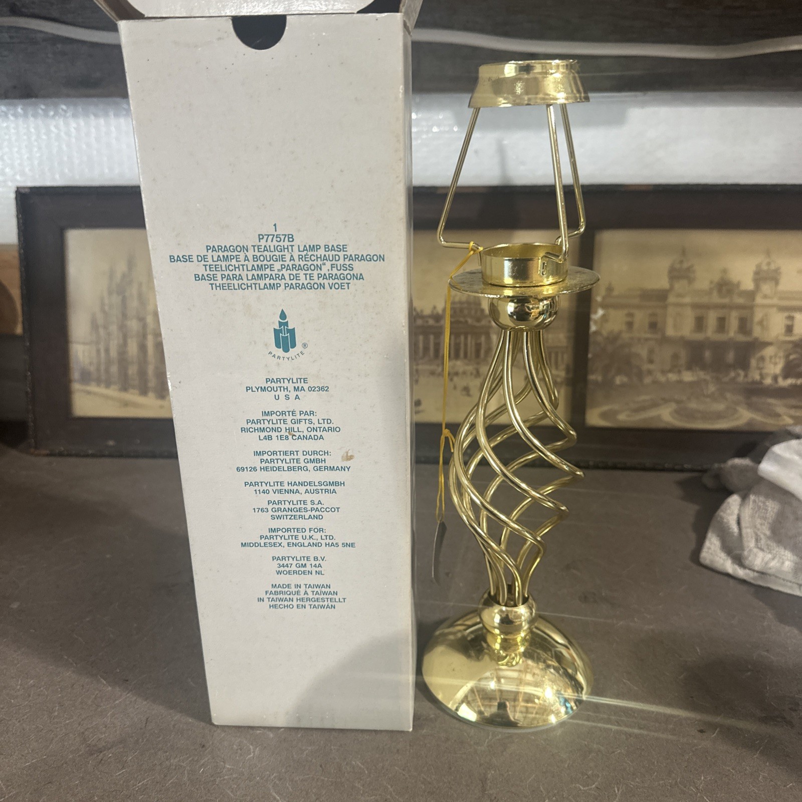 Vintage Partylite Paragon Gold Twisted Lamp Base Tealight Candle P7757B Retired