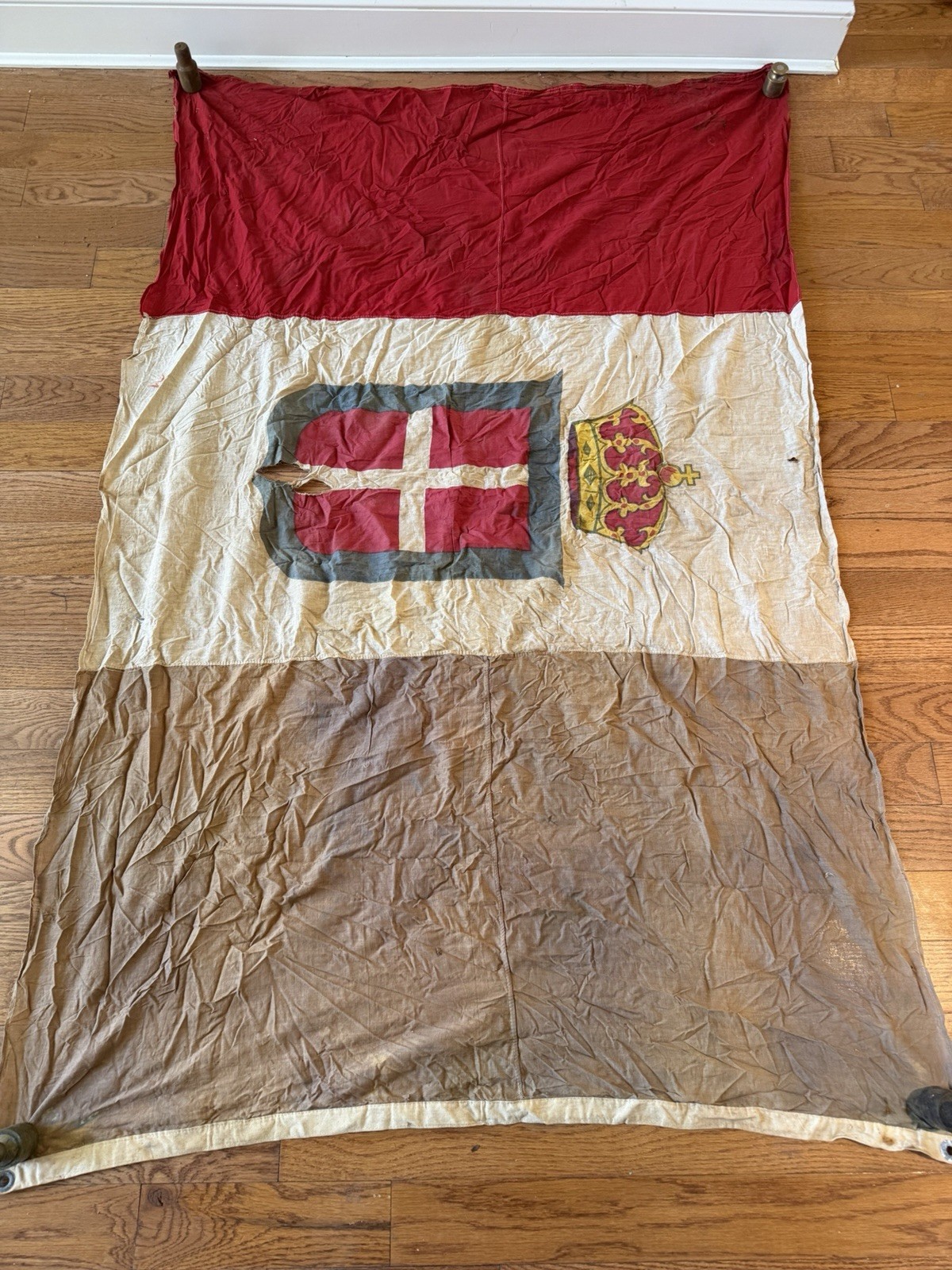 Antique Italian Royal Flag Savoy Crown Shield Naval 70” Pre 1946