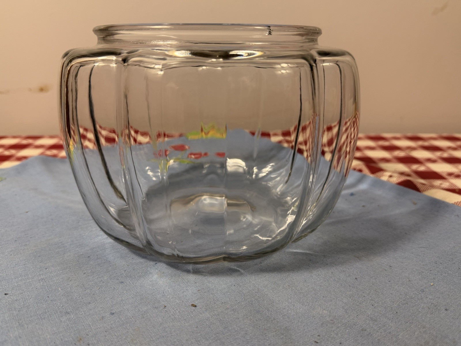 1920\'s Antique Clear Glass Lady Finger Drape Canister No Metal Lid 1920\'s Antique Clear Glass Lady Finger Drape Canister No Metal Lid