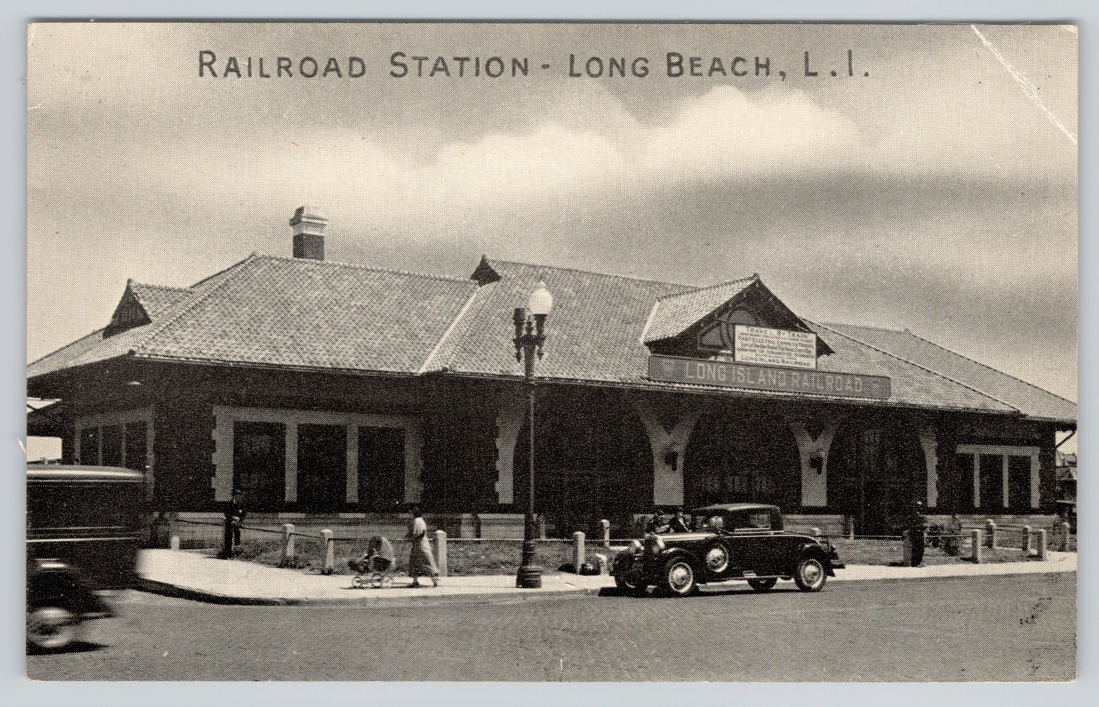 Long Beach LI New York Postcard LONG ISLAND Train Station Railroad Depot BEND