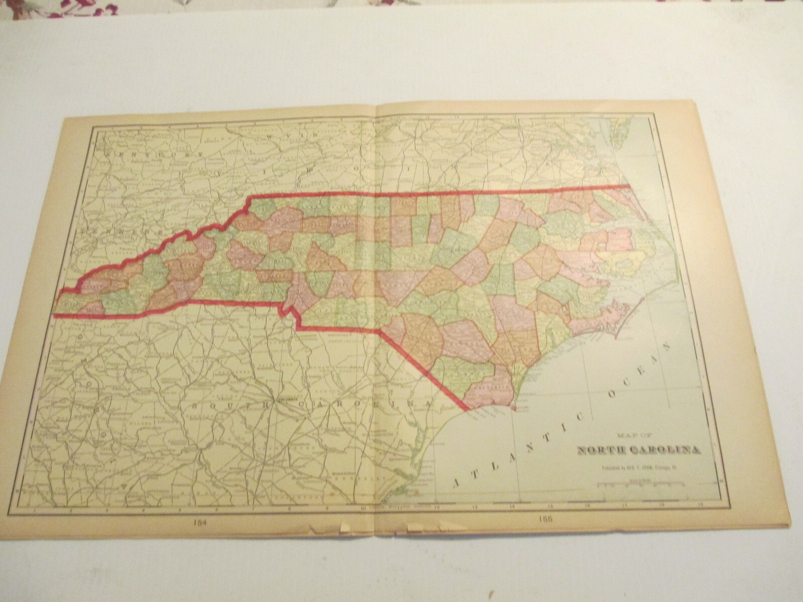 ANTIQUE MAP OF NORTH CAROLINA CRAM'S ATLAS 1905 23 X 14.5 ANTIQUE MAP OF NORTH CAROLINA CRAM'S ATLAS 1905 23 X 14.5