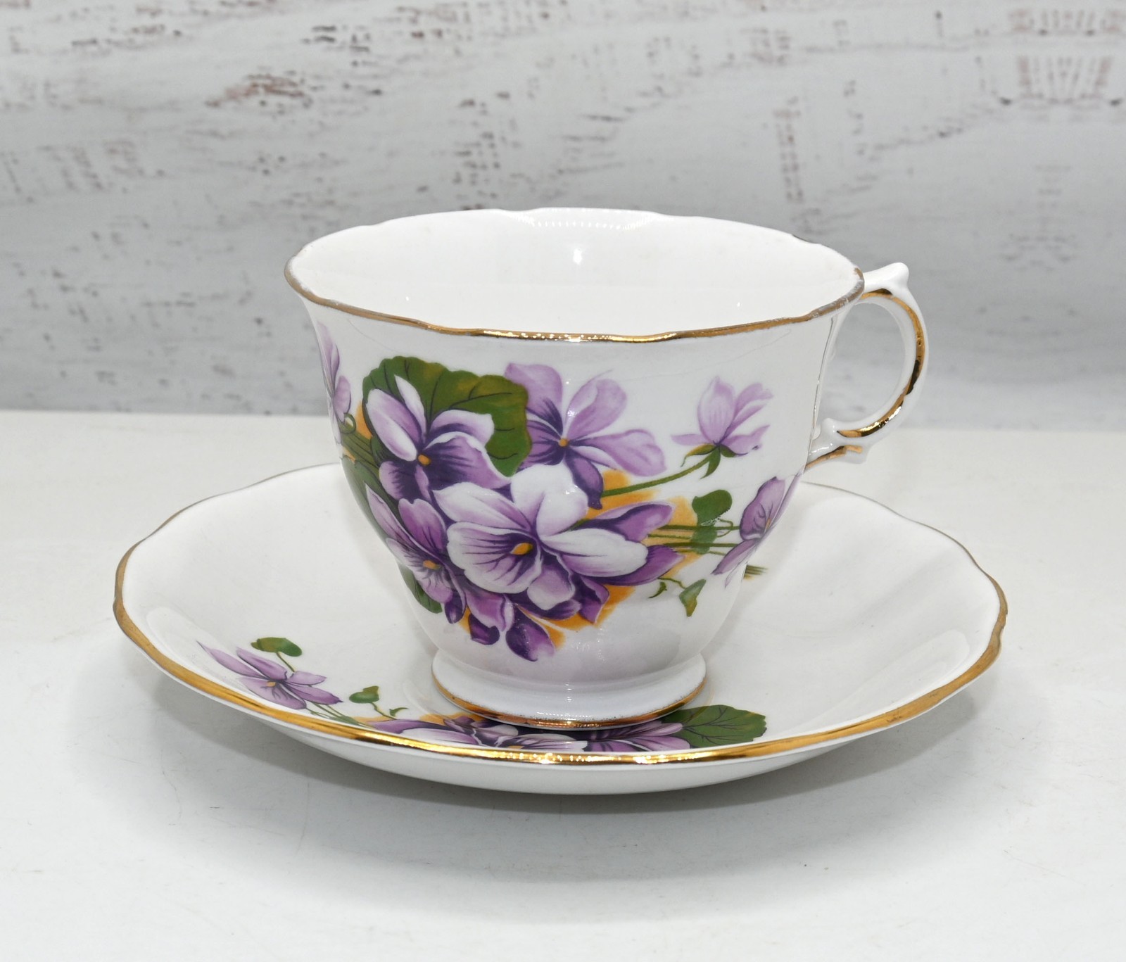 Royal Kent Bone China Floral Tea Cup & Saucer Set Purple Flower Made in England
