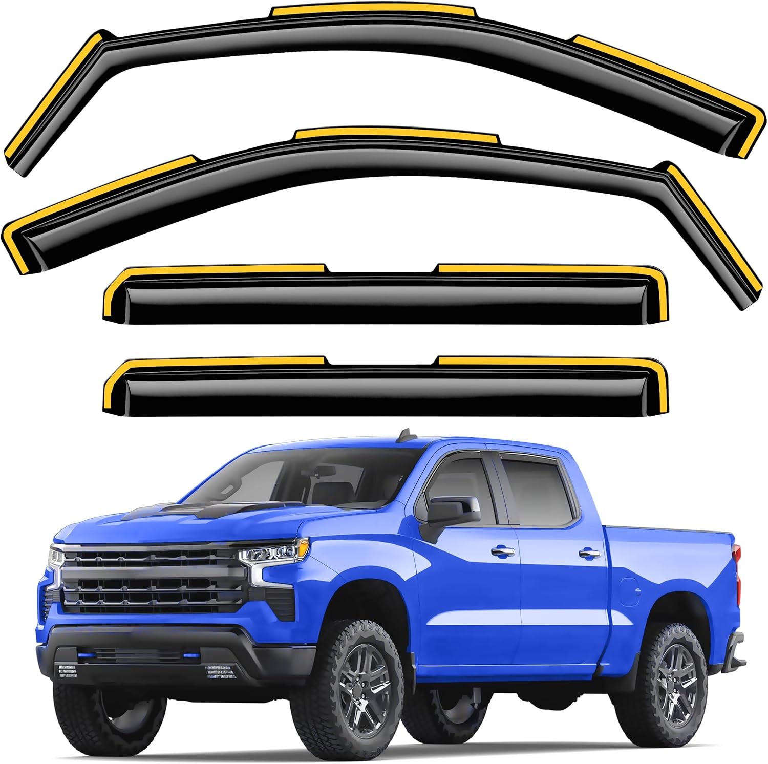 In-Channel Window Rain Guards Fit for Chevy Silverado/Gmc Sierra 1500 2019-2026 In-Channel Window Rain Guards Fit for Chevy Silverado/Gmc Sierra 1500 2019-2026