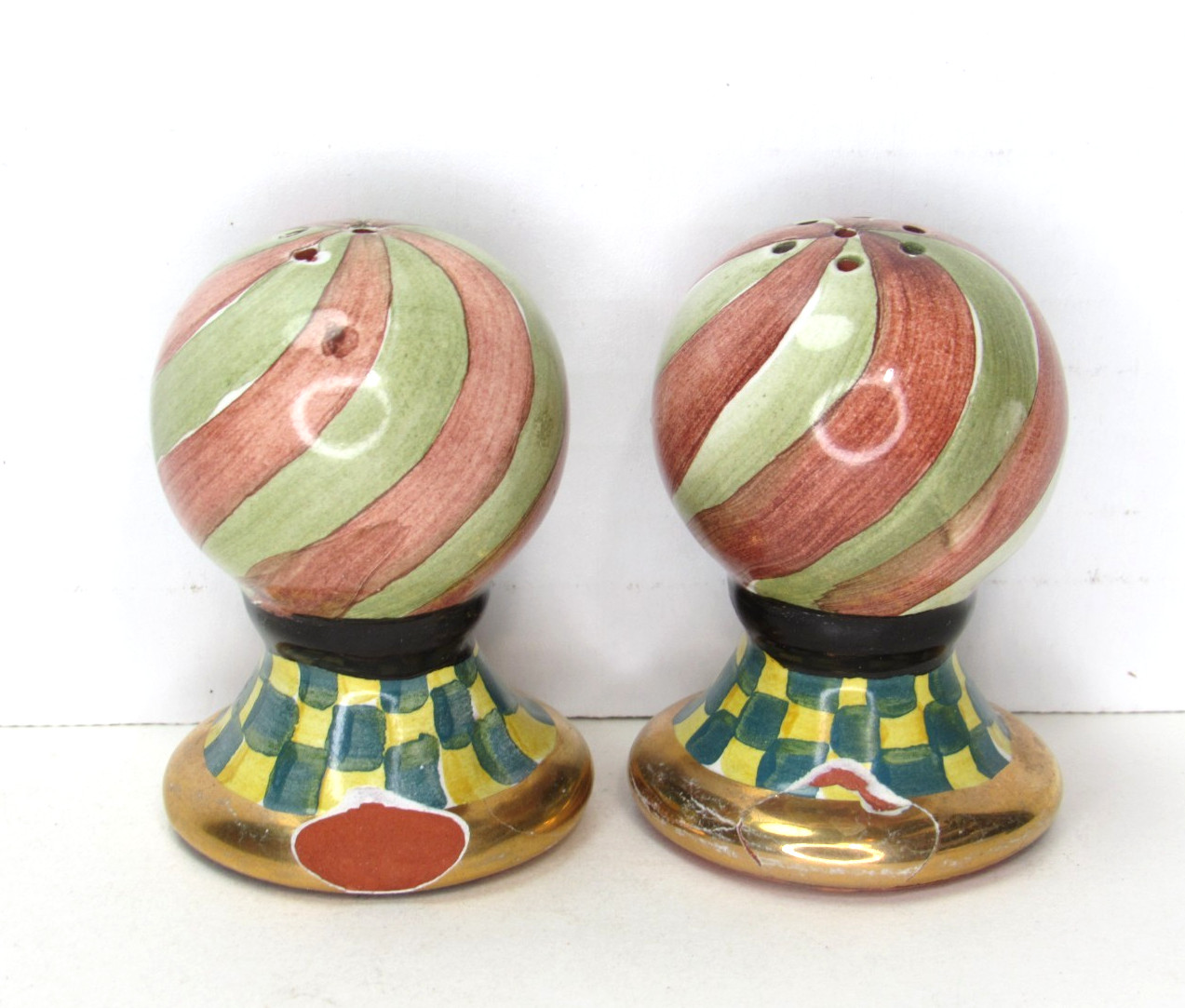 Damaged - RARE MacKenzie Childs TORQUAY Salt Pepper Shakers Ceramic Vtg RETIRED