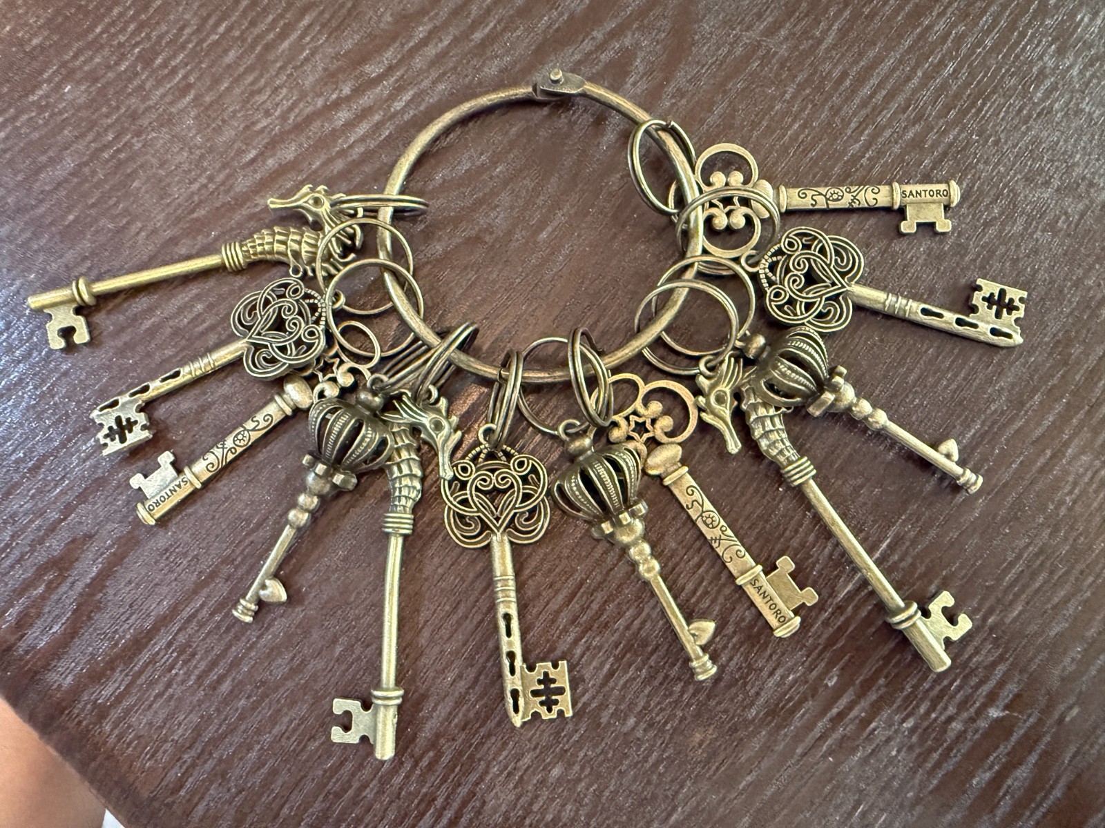 Set of 12 Large Skeleton Keys On A Big Ring Antique Brass Tone Renaissance Prop Set of 12 Large Skeleton Keys On A Big Ring Antique Brass Tone Renaissance Prop
