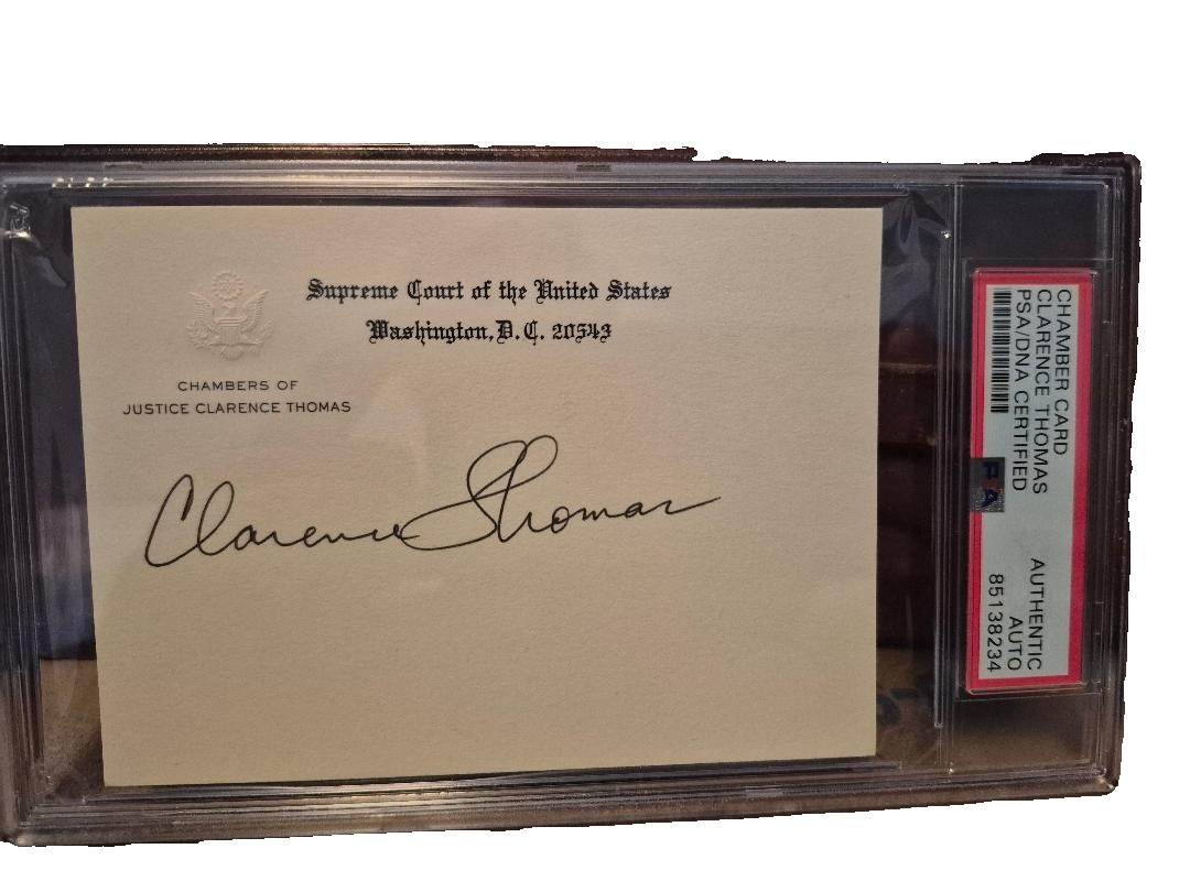 CLARENCE THOMAS Hand Signed SUPREME COURT SCOTUS Chambers Card PSA Encapsulated CLARENCE THOMAS Hand Signed SUPREME COURT SCOTUS Chambers Card PSA Encapsulated