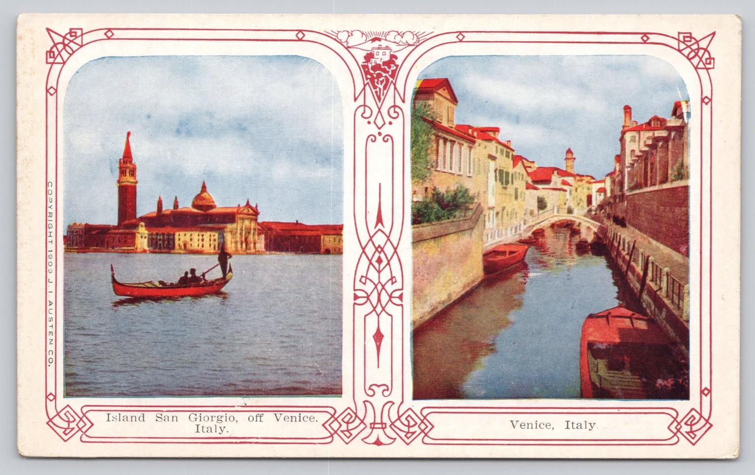 1900 Venice Italy Postcard - San Giorgio & Grand Canal - J. Austen Co. Vintage 1900 Venice Italy Postcard - San Giorgio & Grand Canal - J. Austen Co. Vintage