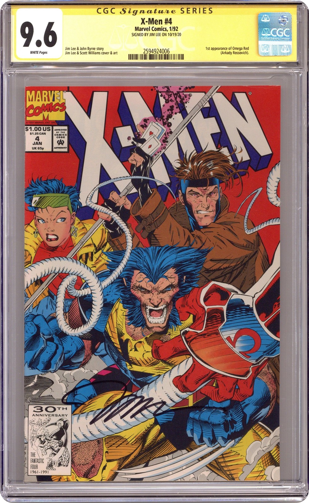 X-Men #4D CGC 9.6 SS Jim Lee 1992 2594924006 1st app. Omega Red