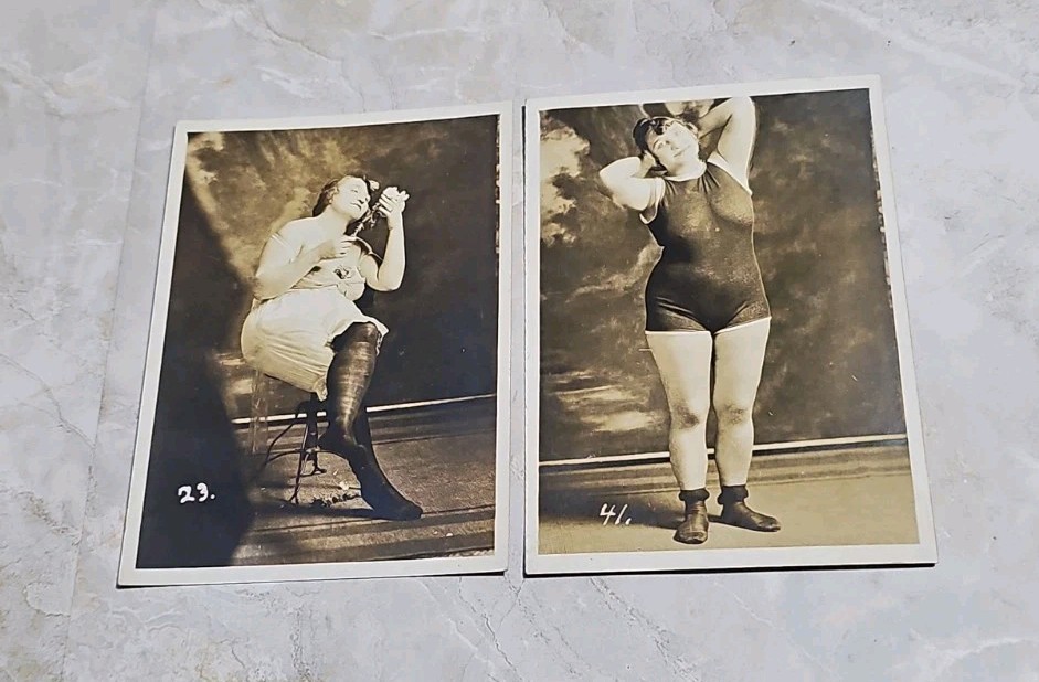 Antique Glamour Photo Lot 2 Women Swimsuit Figure Study Risqué c1910s Antique Glamour Photo Lot 2 Women Swimsuit Figure Study Risqué c1910s