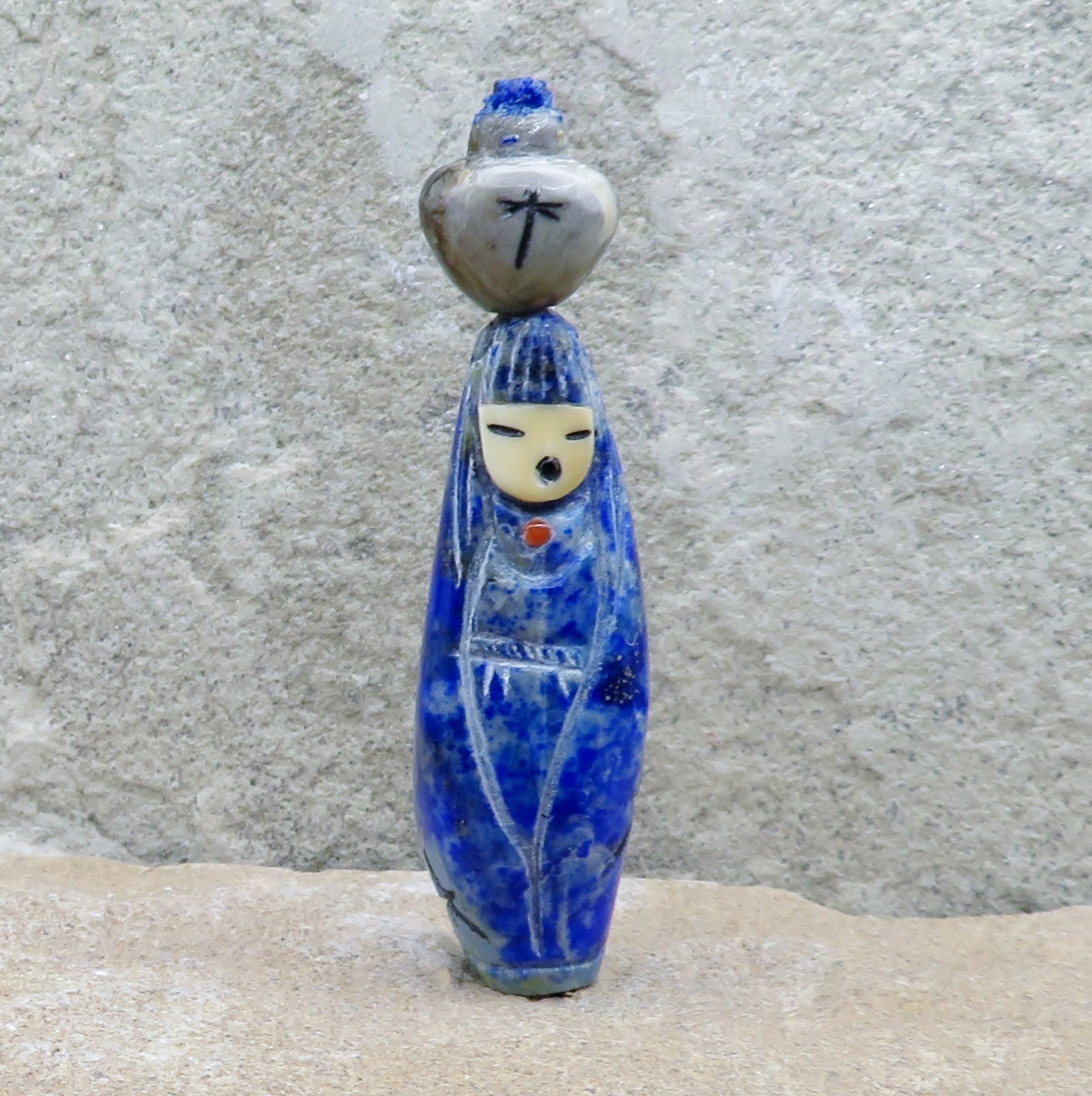 Zuni Fetish-Native American-Sodalite 2 Sided OLLA CORN MAIDEN-Sandra Quandelacy
