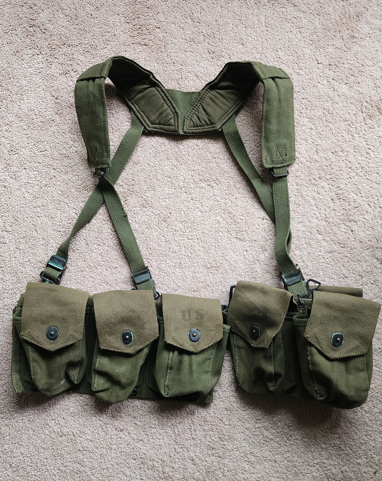 Post WWII US Army M1937 BAR Magazine Belt Dated 1952 with Suspenders