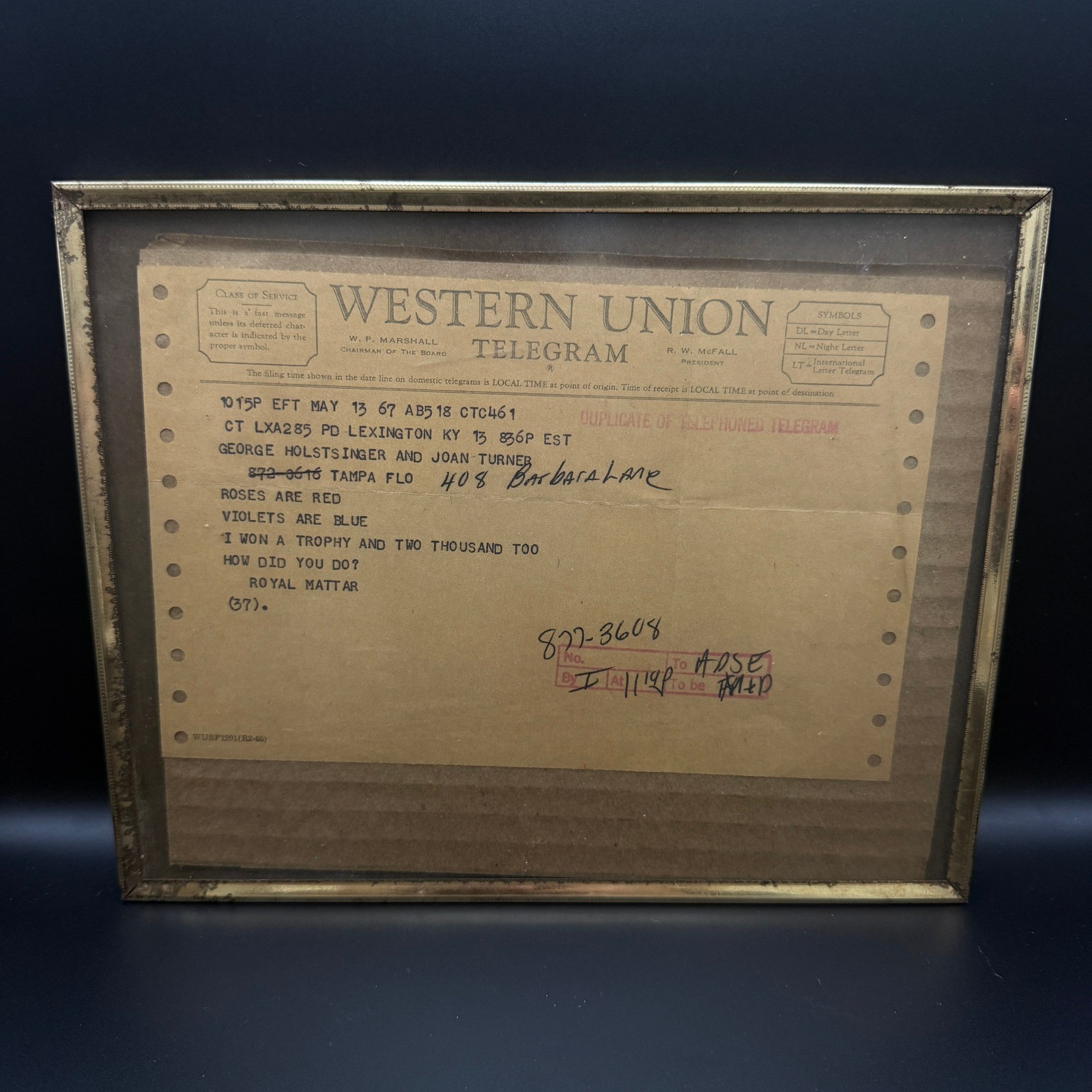Vintage 1867 Western Union Telegram Framed Poem Roses Are Red Ephemera 10x8 Vintage 1867 Western Union Telegram Framed Poem Roses Are Red Ephemera 10x8